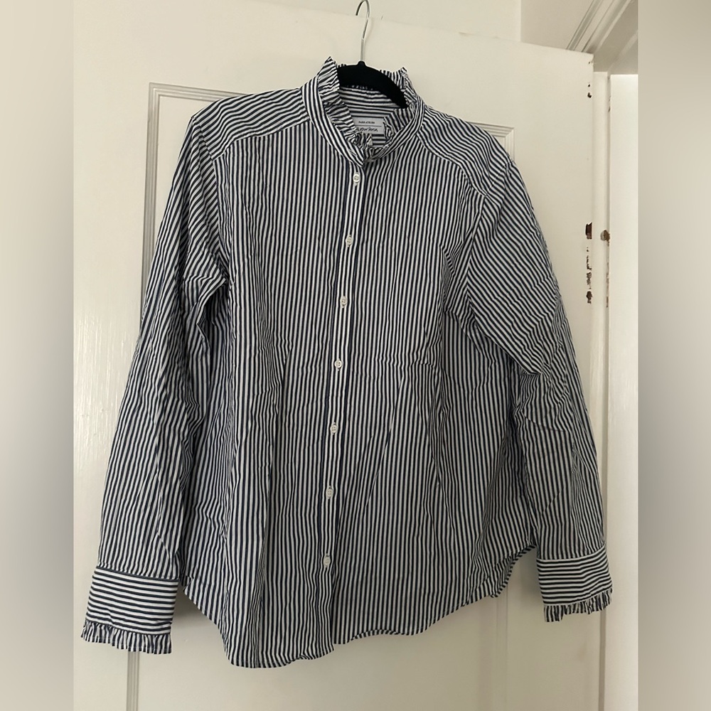 & Other Stories Striped Button Down, Ruffle Collar | Sz Eu 42